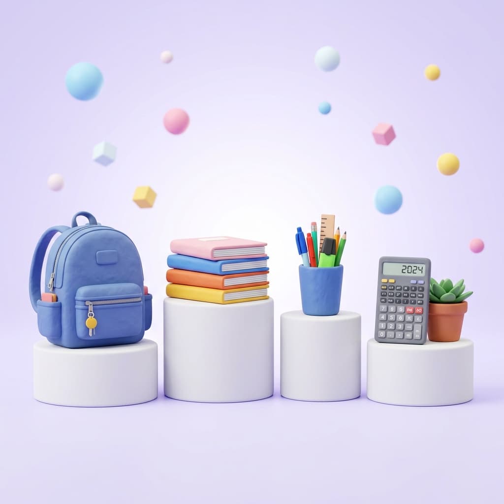 School supplies 3D illustration